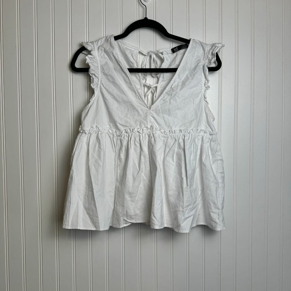 Zara TRF White Babydoll Top Sleeveless, Tie Back
